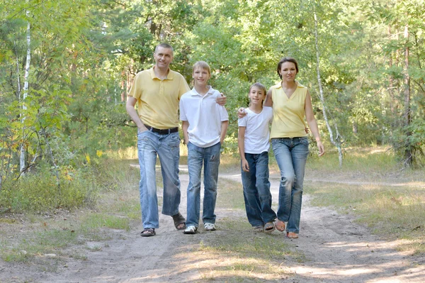 Happy family in the birch forest — Stock Photo, Image