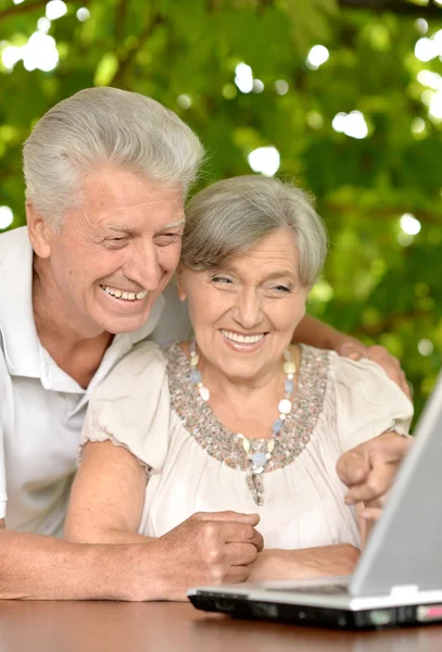 Bejaarde echtpaar met laptop — Stockfoto
