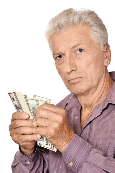 Senior man met dollars — Stockfoto