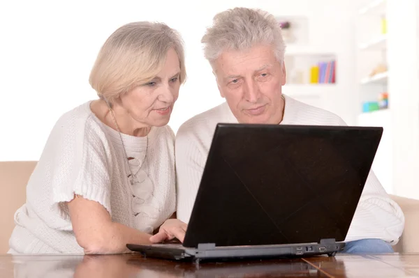 Bejaarde echtpaar met laptop — Stockfoto