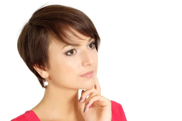 Thoughtful girl on a white background — Stock Photo, Image