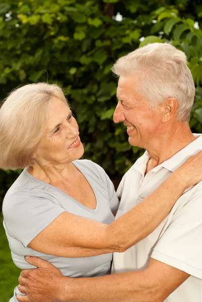 Ευτυχισμένο ζευγάρι ηλικιωμένων σχετικά με τη φύση — Φωτογραφία Αρχείου