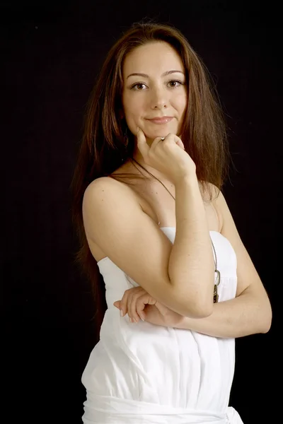 Adorable girl in white dress — Stock Photo, Image