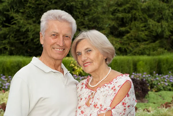 Great elderly couple in the park — Stock Photo, Image