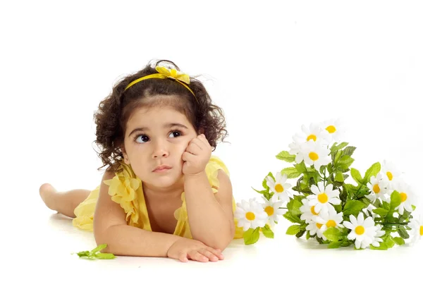 Girl in a yellow dress — Stock Photo, Image