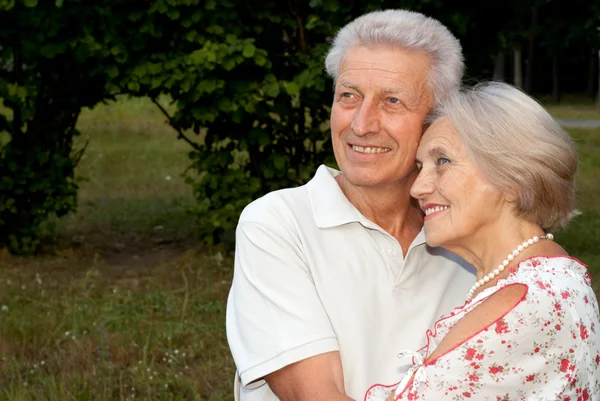 Schattig bejaarde echtpaar in de tuin — Stockfoto
