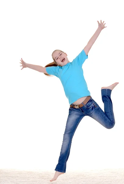 Meisje in een blauw t-shirt — Stockfoto