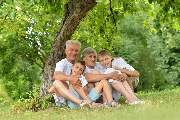 Familie onder een boom — Stockfoto