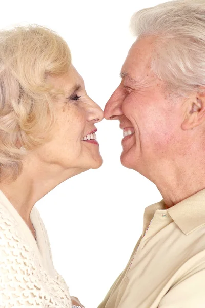 Feliz par mais velho em um branco — Fotografia de Stock