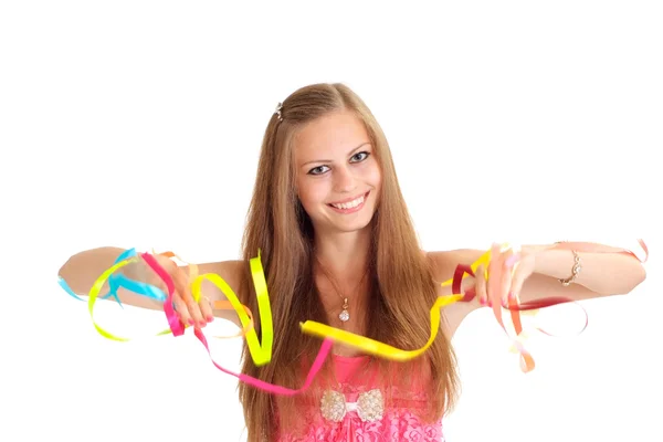 Charmante Frau in einer rosa Bluse — Stockfoto