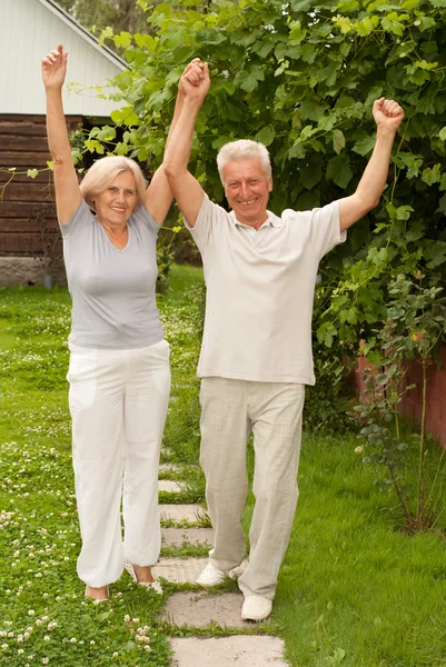 Happy elderly couple on the nature — Stock Photo, Image