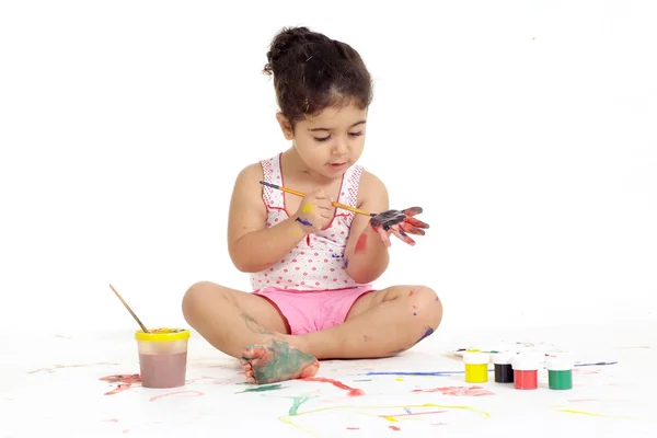 Menina desenha no chão — Fotografia de Stock