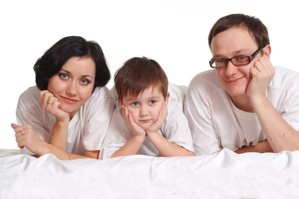 Bela família feliz caucasiana de três — Fotografia de Stock