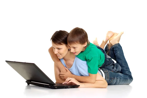 Good-looking family in bright T-shirts — Stock Photo, Image