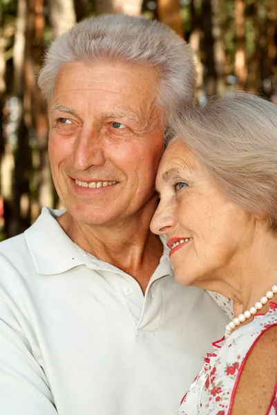 Honey elderly couple in the forest — Stock Photo, Image