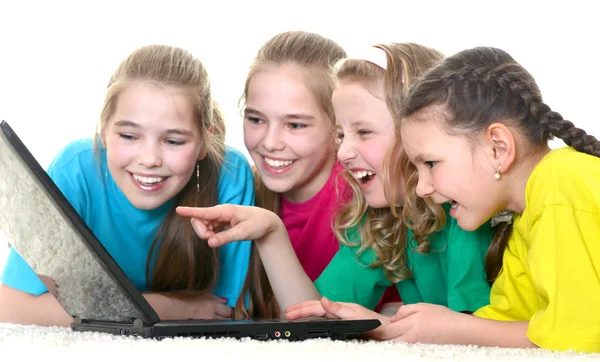 Girls with a laptop — Stock Photo, Image