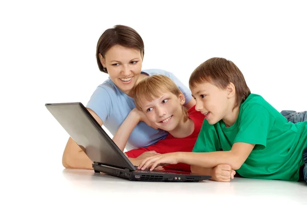 Handsome family in bright T-shirts Royalty Free Stock Photos