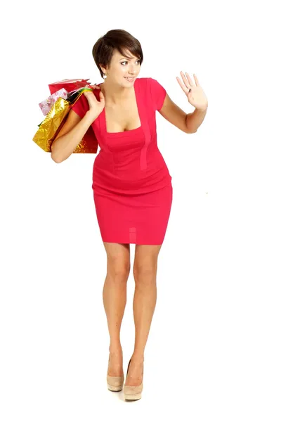 Thoughtful girl acquired gifts — Stock Photo, Image