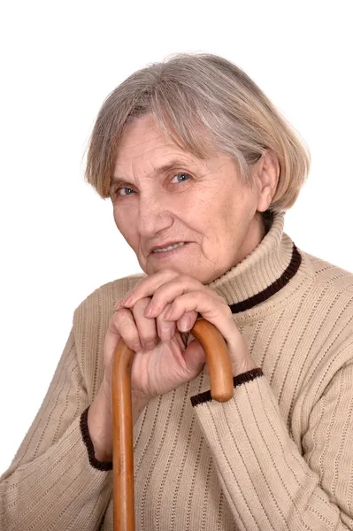 Mulher caucasiana mais velha com uma bengala — Fotografia de Stock