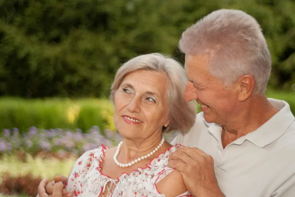 Divertida pareja de ancianos en el parque —  Fotos de Stock