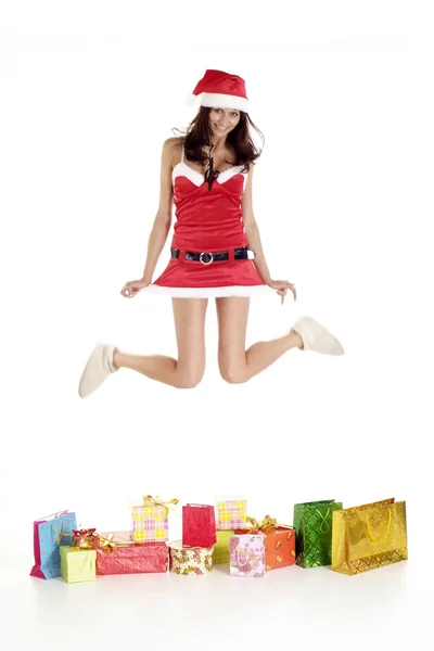 Cool meisje in een santa pak — Stockfoto
