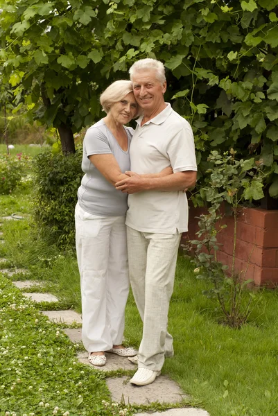 Beauteous elderly couple in the park — Stock Photo, Image