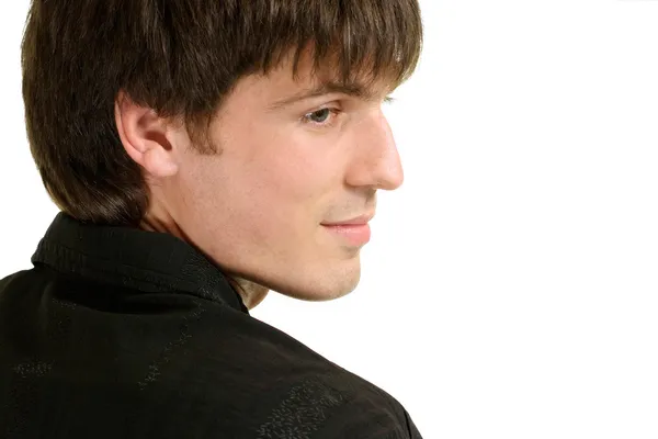 Man in a black shirt on a white — Stock Photo, Image