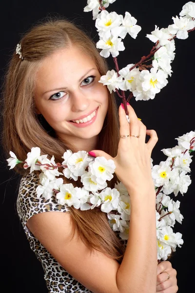 Fine lady in a leopard jacket — Stock Photo, Image