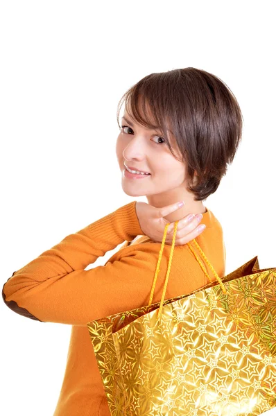 Beautiful girl posing in orange — Stock Photo, Image