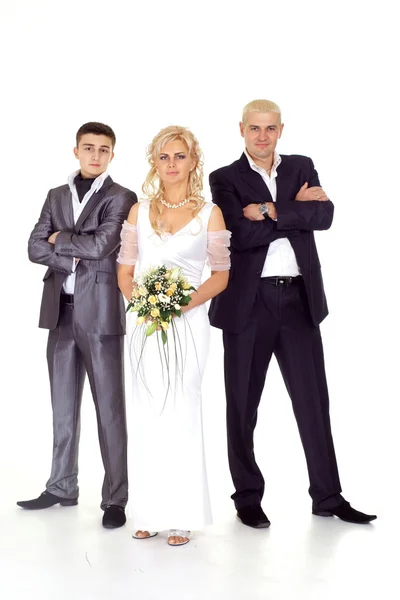 Nice bride with her groom and witness — Stock Photo, Image