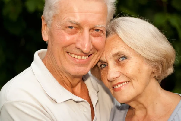 Feliz pareja de ancianos en la naturaleza —  Fotos de Stock