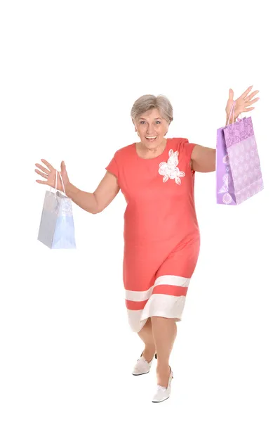 Fin gammal kvinna shopping — Stockfoto