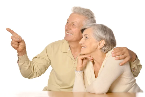Bejaarde echtpaar wijzen — Stockfoto