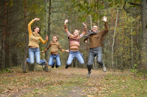 Familie van vier in park — Stockfoto