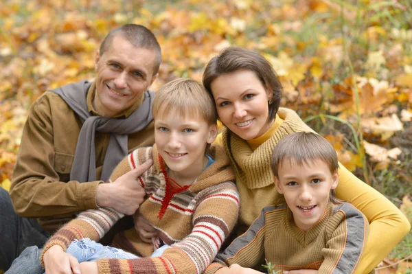 Familj på fyra i park — Stockfoto