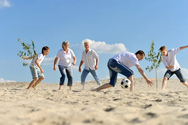 Familj spelar fotboll — Stockfoto