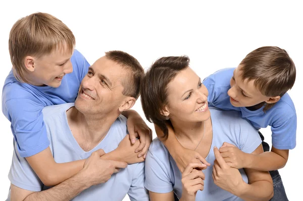 Семья в голубых рубашках — стоковое фото