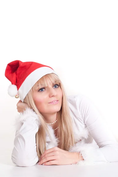 Girl in santa hat — Stock Photo, Image