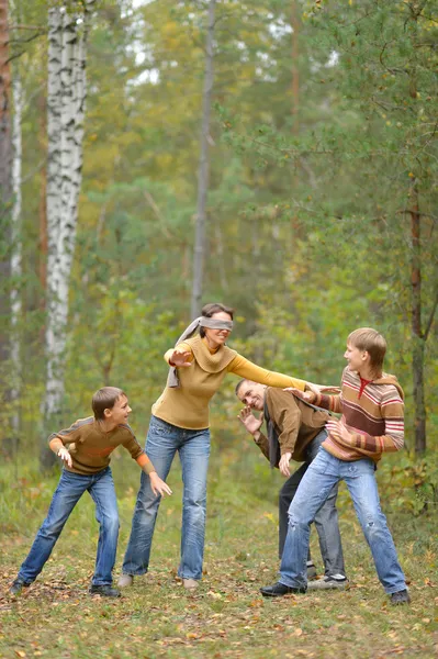 Vierköpfige Familie spielt — Stockfoto