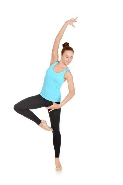 Gymnast in blue t-shirt — Stock Photo, Image