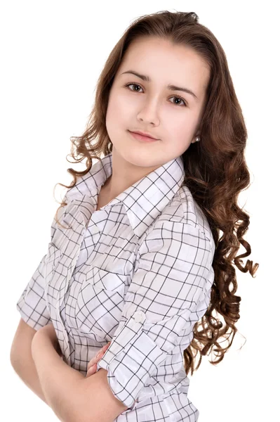 Curly young girl in shirt — Stock Photo, Image