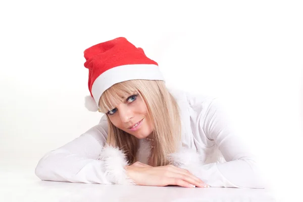 산타 모자를 쓴 소녀 — 스톡 사진