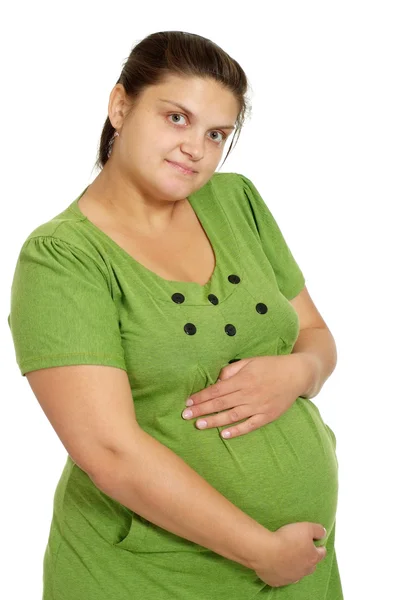 Belle femme enceinte sur fond blanc — Photo