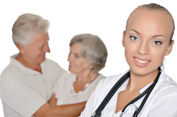 Молодая милая медсестра с пожилым пациентом — стоковое фото