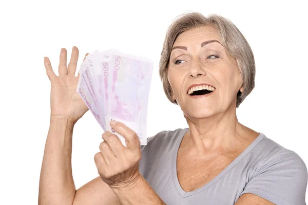 Старша жінка з грошима — стокове фото