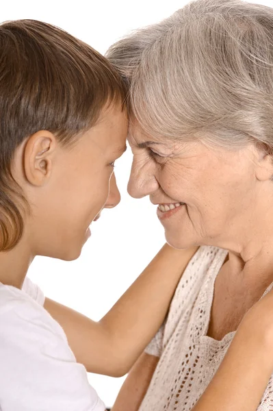 Happy boy with his grandmother — Stock Photo, Image