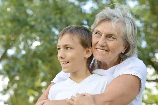 Grandson and granny — Stock Photo, Image