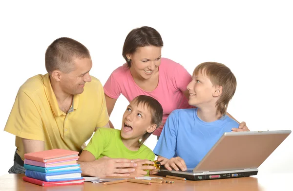Happy family on the computer. — Stock Photo, Image