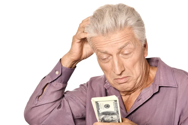 Senior man met dollars — Stockfoto