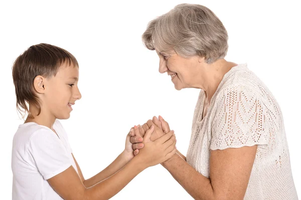 Gelukkige jongen met zijn grootmoeder — Stockfoto